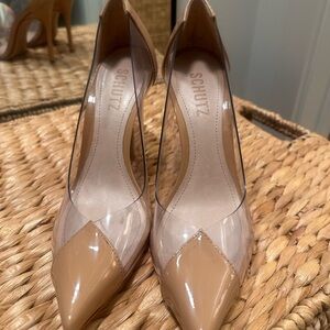 SCHUTZ Tan Clear Pointed Toe Heels